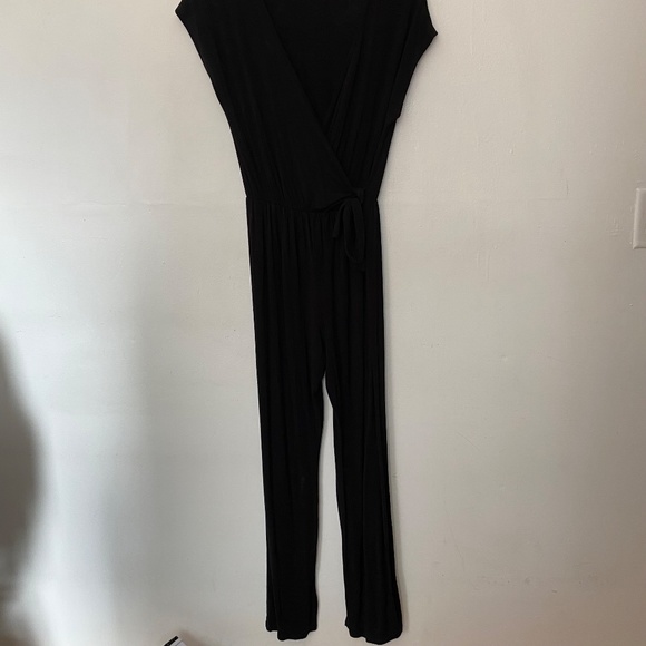 Caution To The Wind Black Wrap Top V-Neck Jumpsuit - Picture 2 of 5
